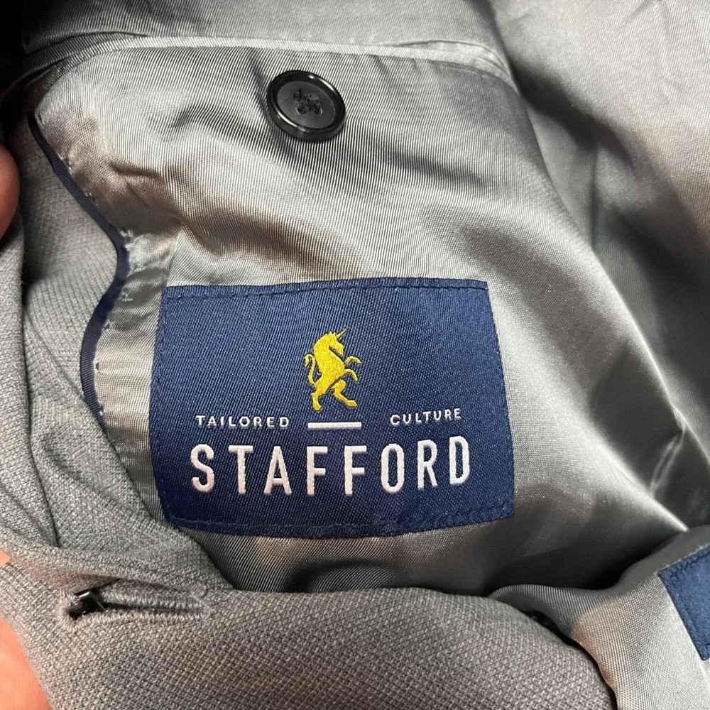 Stafford‎ Blazer Mens 52R Grey Hopsack Big and Tall Stretch Comfort Wool